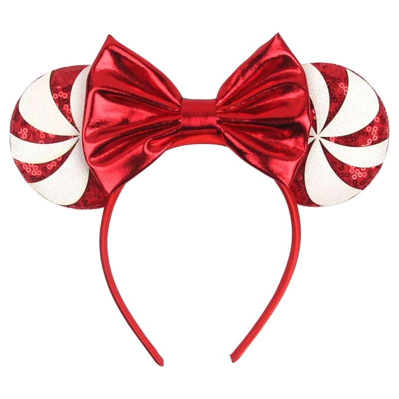 2026 Mickey Mouse Ears Headband Christmas Snowflake Festival Sequins Bow Hairband Women Girls Party Hair Accessories Gifts