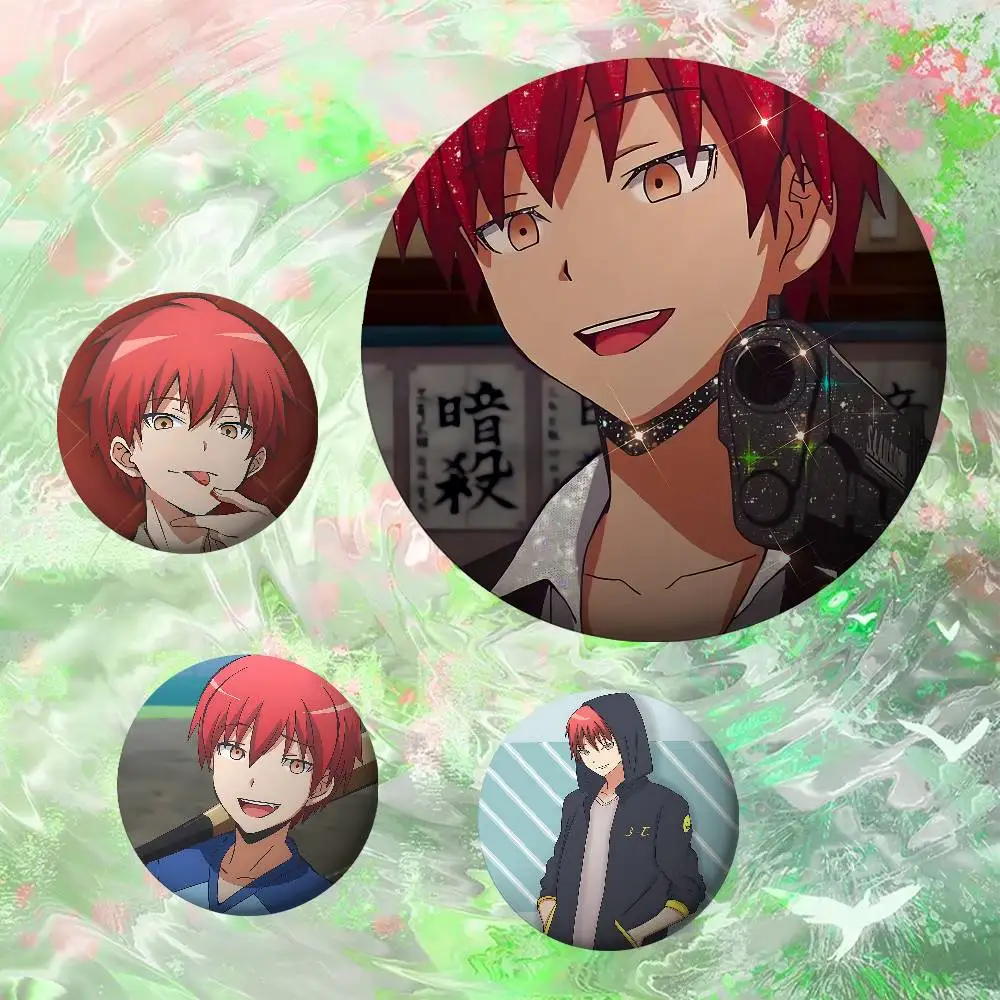 Anime Cartoon Karma Akabane Badges Peripheral Lapel Pins Tinplate Round Brooch For Shoulder Bag Accessories Souvenir Gifts