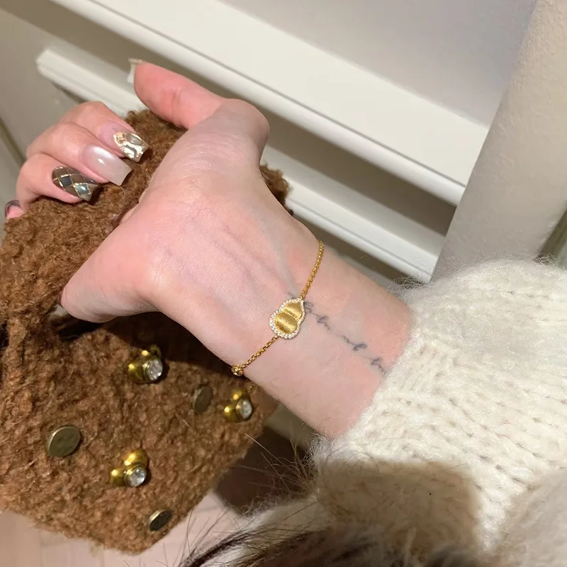 2025 new double Fu Lu small gold full drill gourd bracelet 9999gold