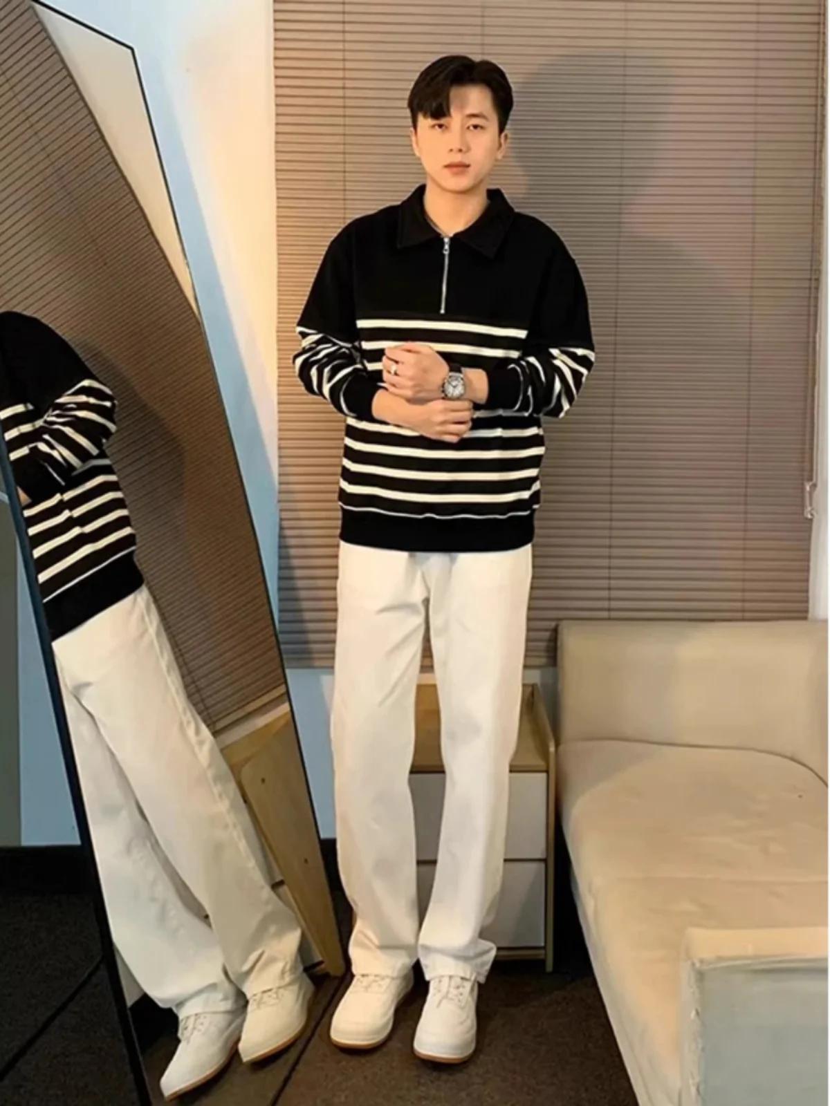 

White Elastic Denim Jeans Men's Spring Autumn Cleanfit High Street Slim Long Casual Pants Versatile Comfortable Straight Leg ...