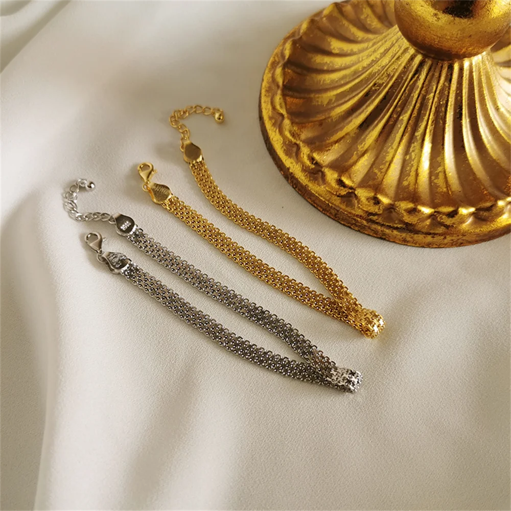 

S925 Silver Braided Lace Korean French Bracelet, INS Style, Women's Niche Vintage Trendy Hand Jewelry