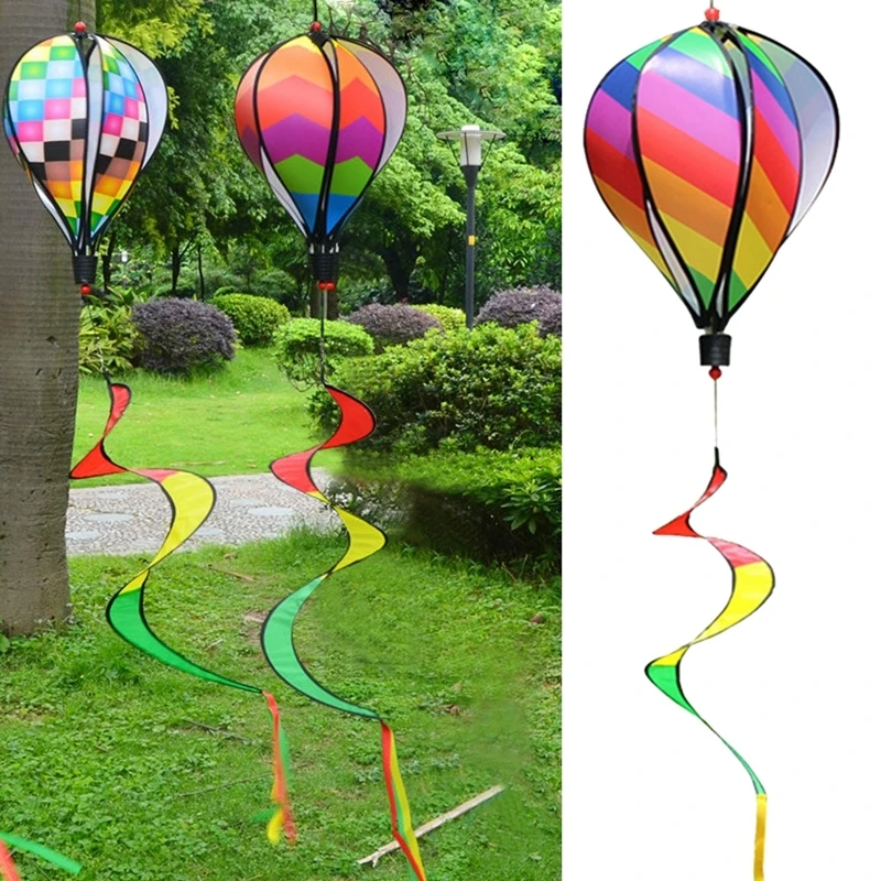 Rainbow Hot Air Balloon Garden Wind Spinners Lawn Yard Catchers Ornaments Windmills Outdoor Hanging Decor Hanging Windsock