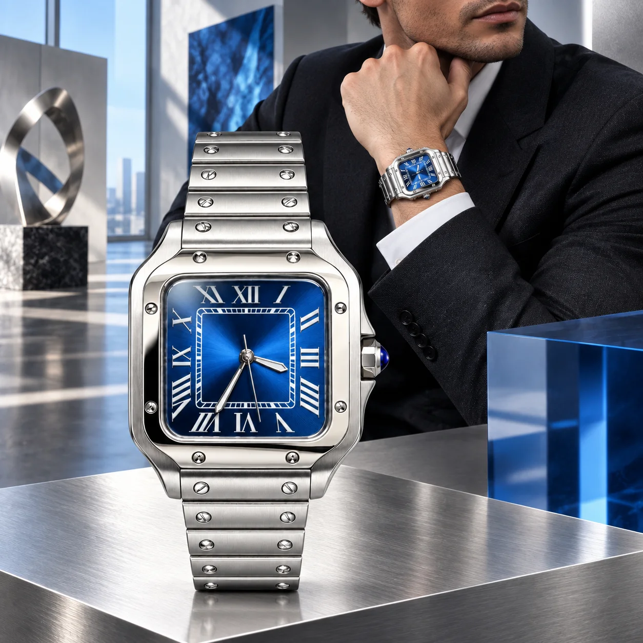 Men and Women Automatic Watch Square 27mm/35mm 904L Stainless Steel Case Unique Automatic Mechanical Movement Watches Customized