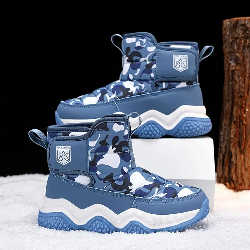 Winter Children Snow Warm Boots Fur Shoes Boys Sneaker Rubber Hiking Shoe Fashion Children Shoes Waterproof Leather Boots Kids