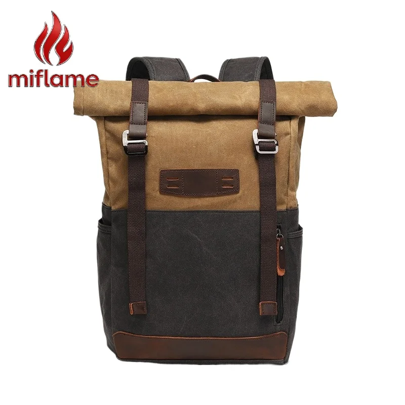 Canvas Travel Backpack with Crazy Horse Leather Outdoor Hiking Camping College School Vintage Retro Unisex