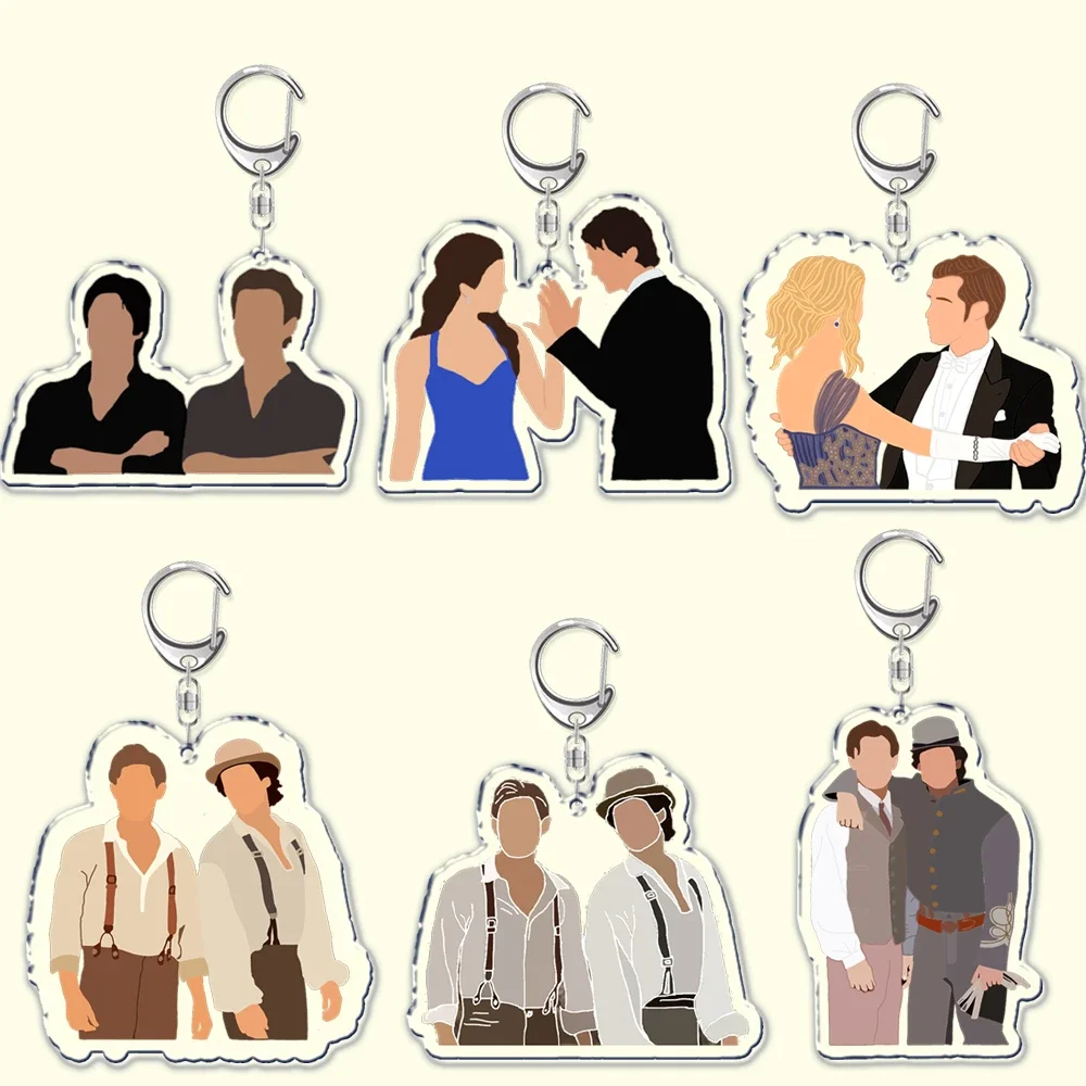 The Vampire Diaries Acrylic Keychain for Accessories Bag Damon Elena Stefan Pendant Key Chain Ring Keychains Jewelry Couple Gift