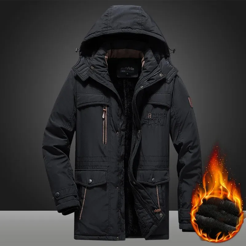 Big Size 5XL Men's Winter Jacket Fleece Linning Outdoor Parka Coat Hooded Windbreaker Multi Pocket Military Thick Warm Outerwear