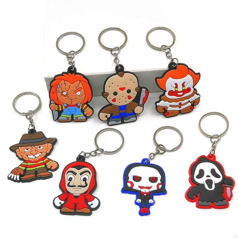 New Design Key Chain Horror Movies Cartoon Pattern Key Holder Funny Rings Charms for Kids Children Bag Trinket Gift 2023