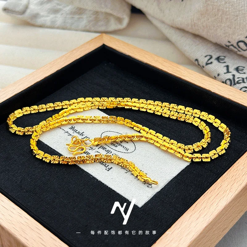 

Luxury Shiny AU999 24K Gold Collar Women's Necklace! Engraved Stars Slim Neck, Meaning Shining Stars-Charm Bloom