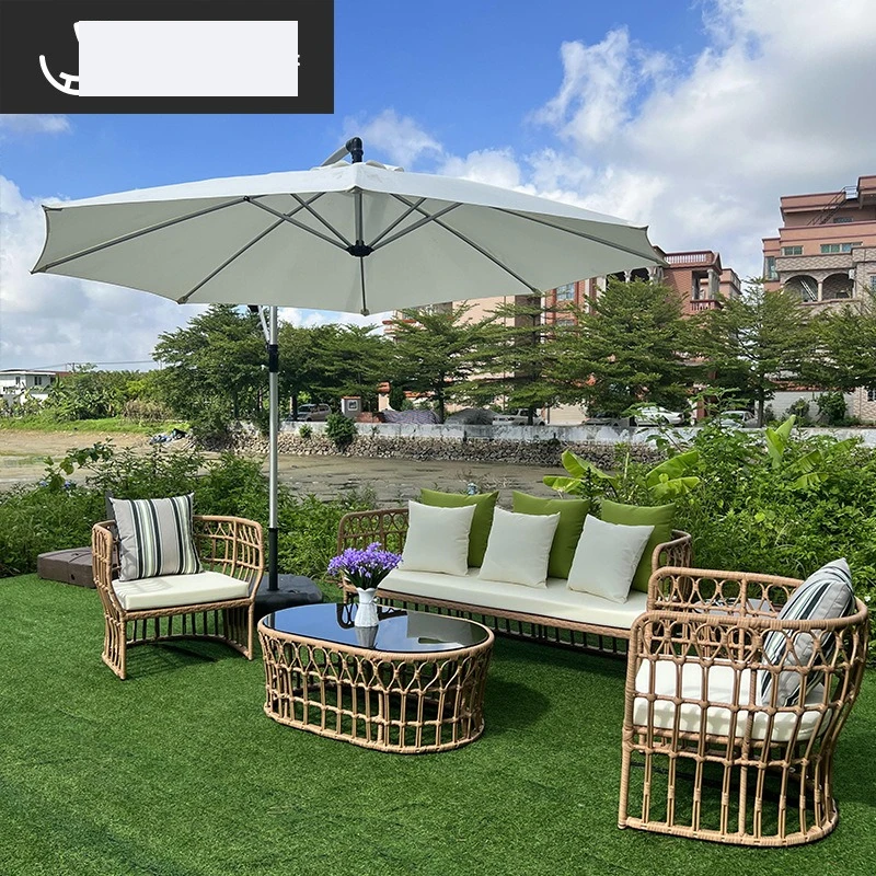 

Courtyard villa garden simple rattan sofa combination outdoor seaside swimming pool hand-woven leisure lounge chair furniture