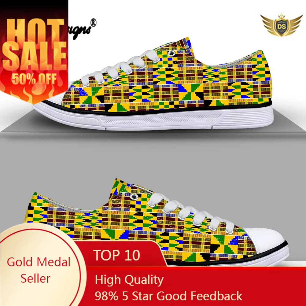 

Women Canvas Shoes Vintage African Kente Ethnic Prints Fashion Summer Casual Sneakers Teens Low Top Vulcanize Shoes