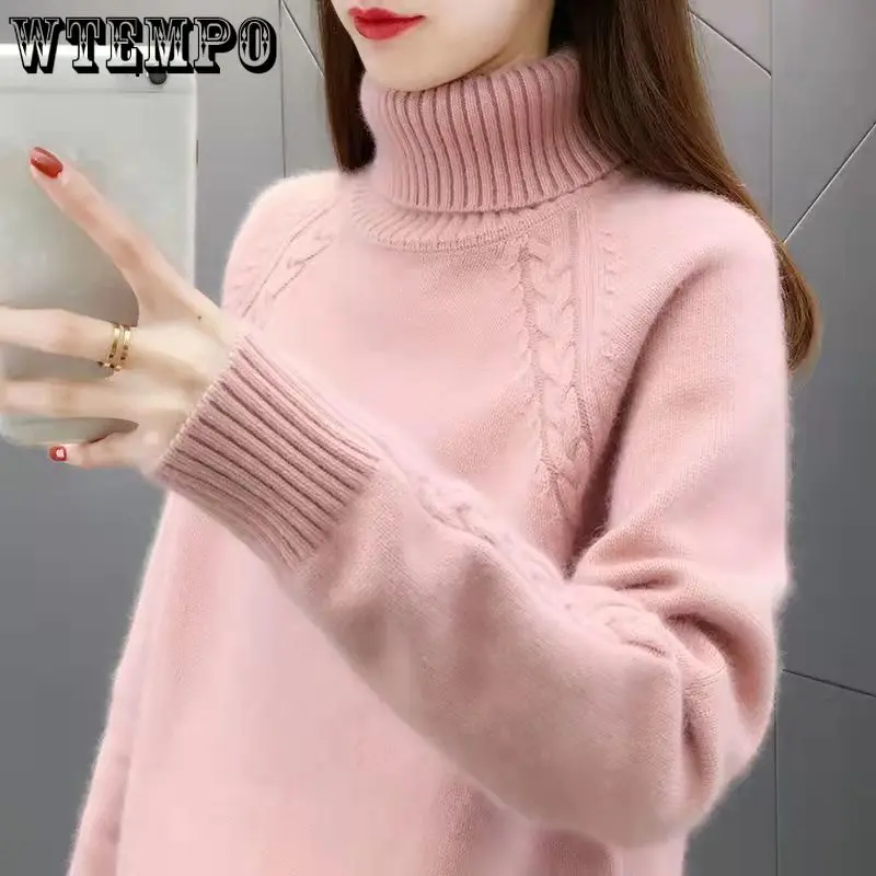 WTEMPO Sweater Women\'s Turtleneck Knitwear Pullover Solid Long Sleeve Fluffy Trending Jumper Autumn and Winter Knitwear Top