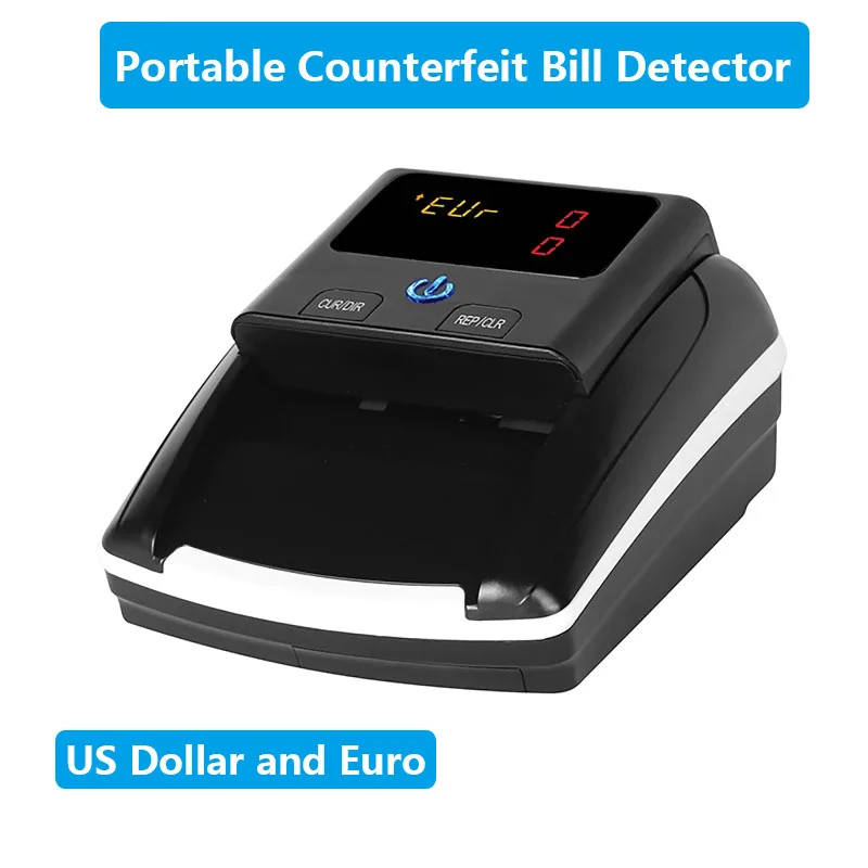 Mini validatore portatile di banconote da dollari USA e euro Rilevamento automatico di denaro Display a LED Rilevatore di banconote false ricaricabile