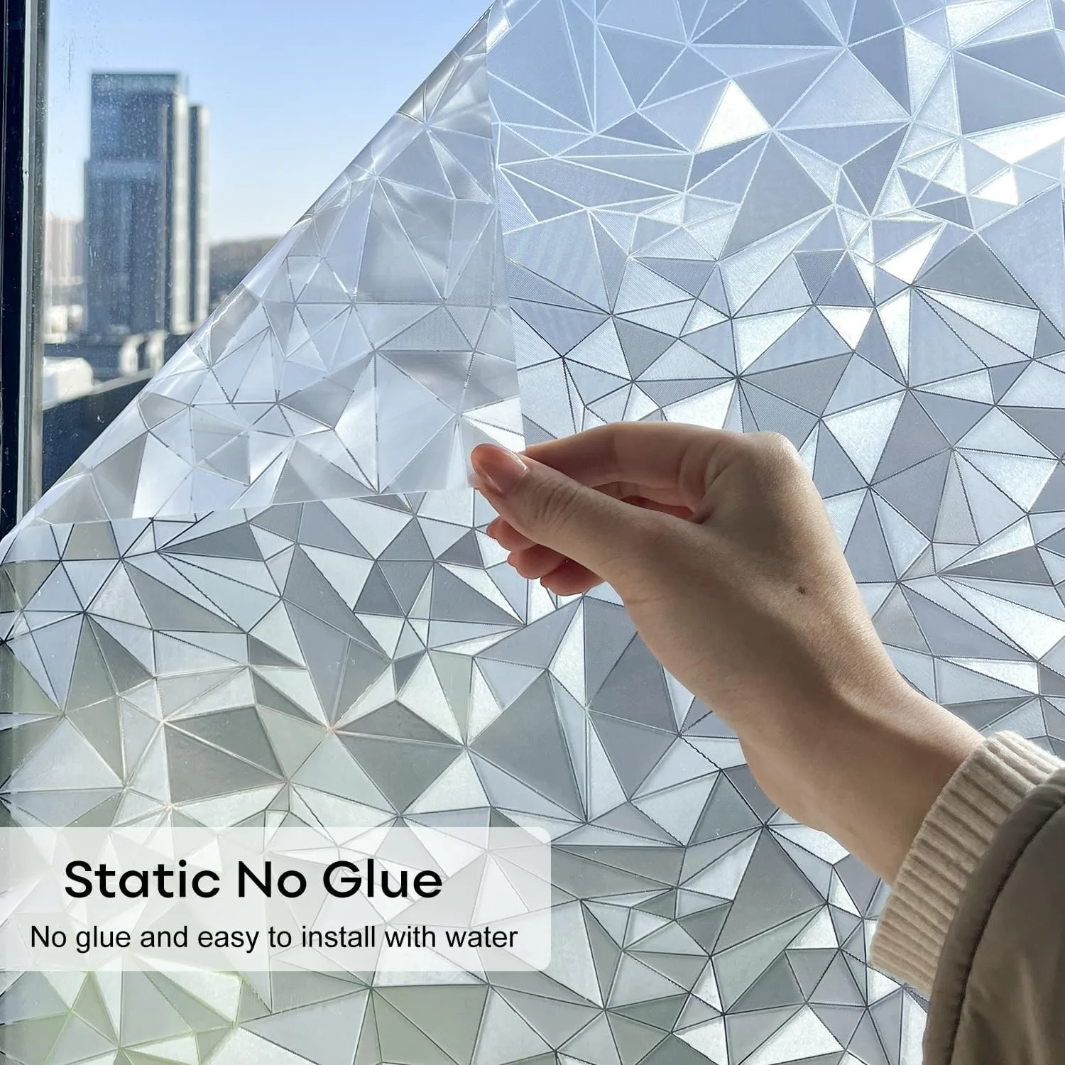 Window Privacy Film Frosted Privacy Window Film 3D Diamonds Glass Film Opaque Window Film for Glass Non Adhesive Removable