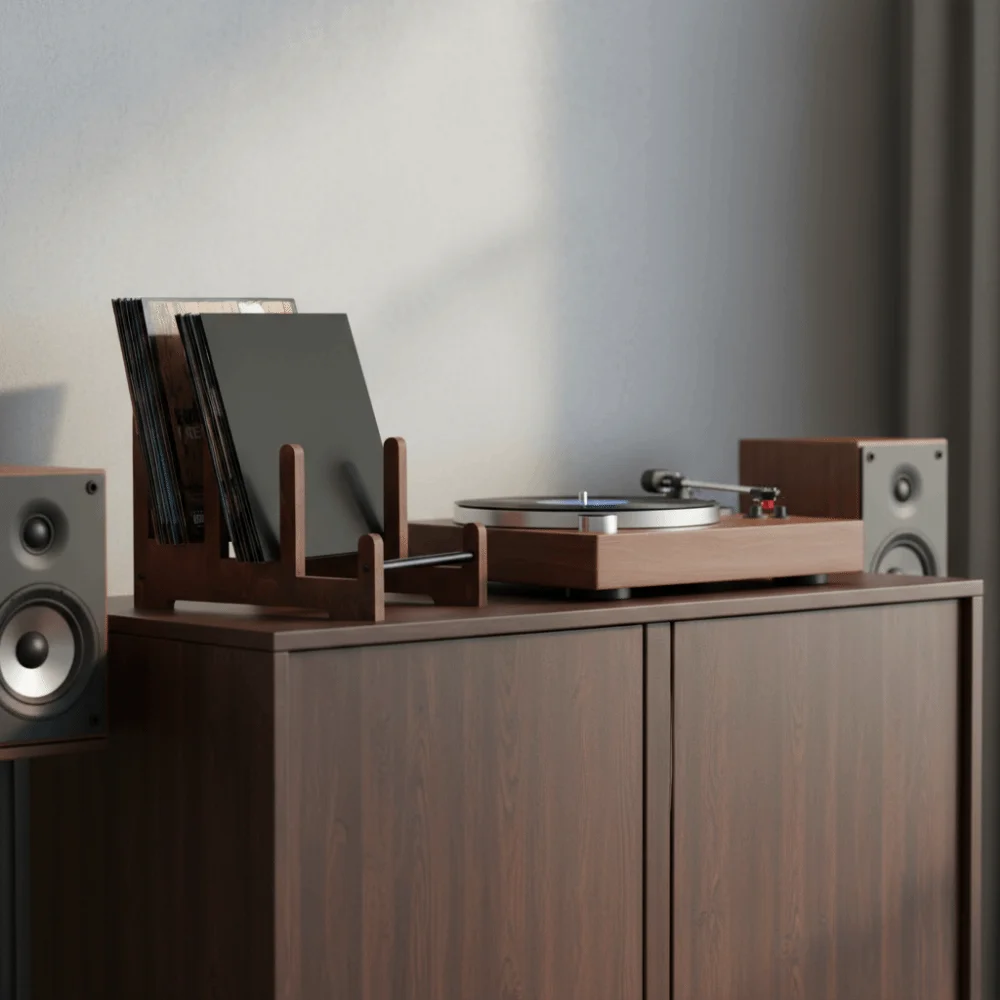 

Винтажная деревянная подставка для виниловых пластинок, коричневая, большая вместимость, стойка для CD, экономия места, органайзер для журналов, для любителей музыки