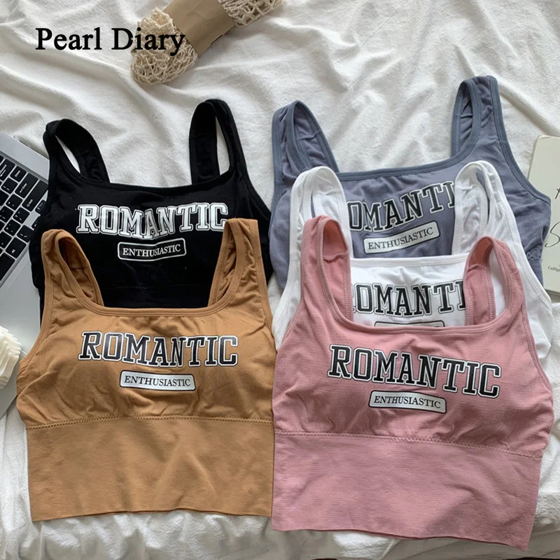 Pearl Diary American Retro Letter Suspender Vest Female Summer Sweet Spice Girl Yellow Sleeveless Slim Short Knitting Tops Wome