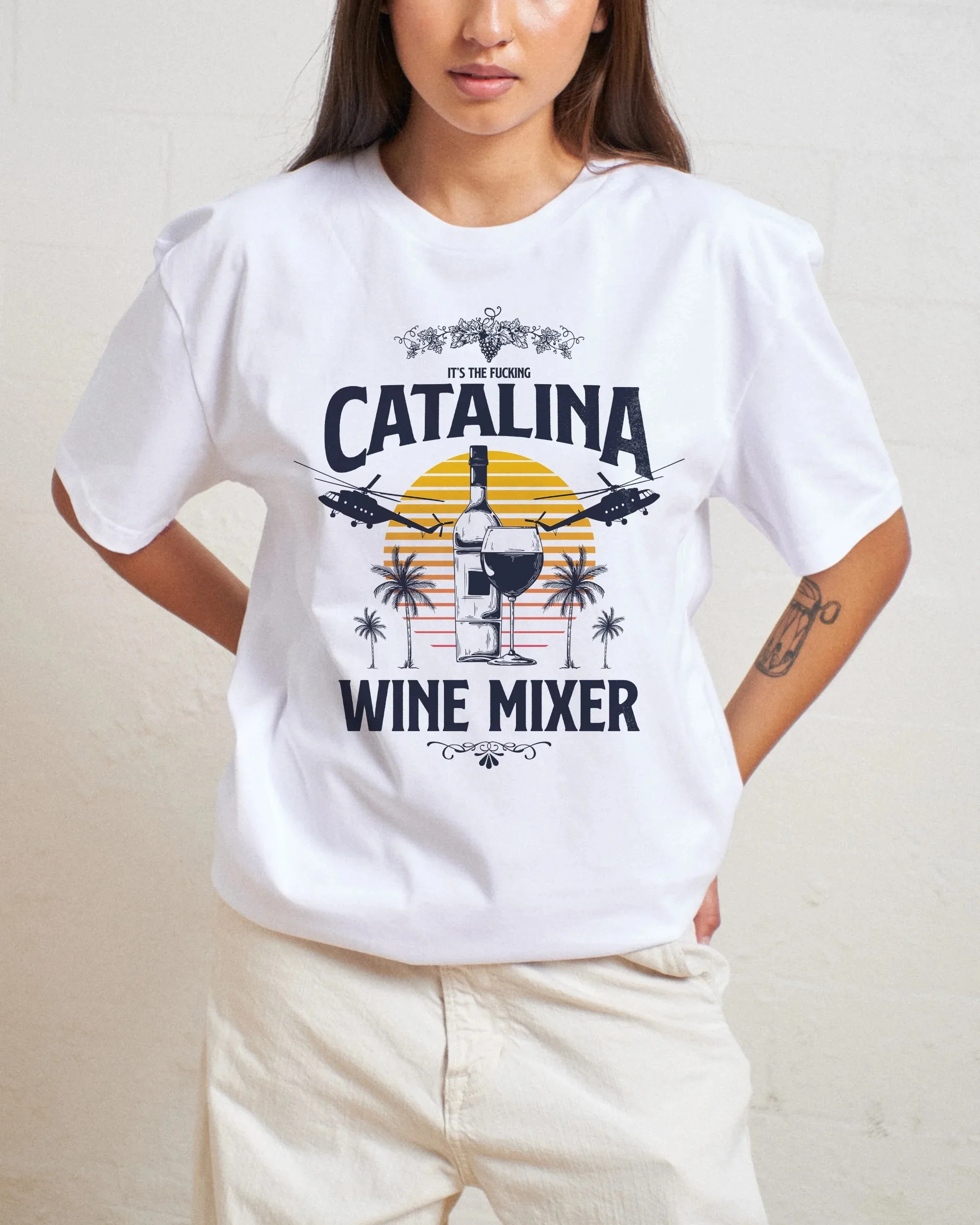 

Trendy Catalina Wine Mixer Cotton Tee Retro Party Graphic for Casual Looks and Fun Vibes Streetwear Print New Arrival Tee S-4XL