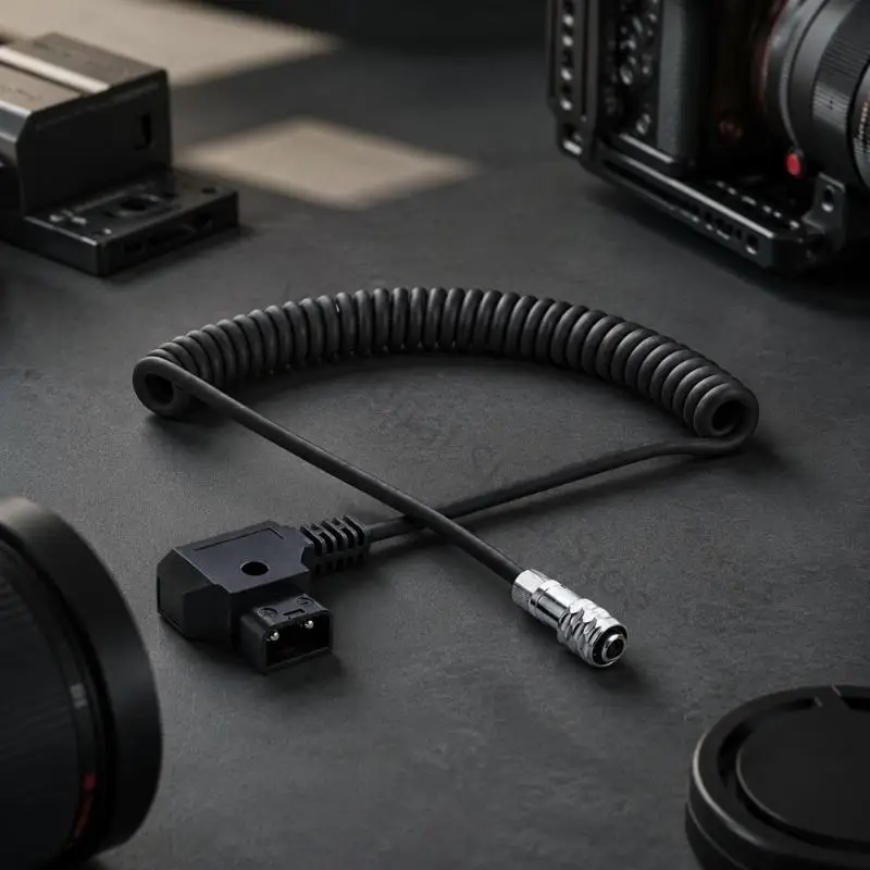 96BA Stromkabel für mobile Filmkameras, spiralförmiges D-TAP-auf-BMPCC-4K-Locking-Fit-Kabel für Live-Produktion, flexibles – Detail 2