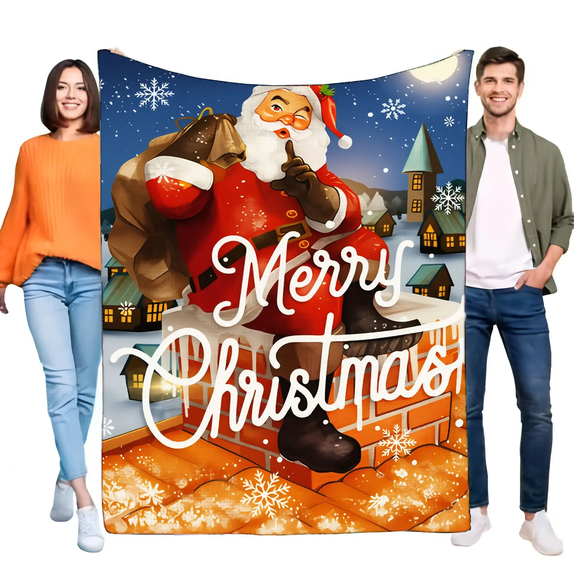 Gemütliche Weihnachtsdecke, weicher, warmer Überwurf mit Weihnachtsmann-Design, perfektes Weihnachtsgeschenk für die Inneneinrichtung, leicht und stilvoll für