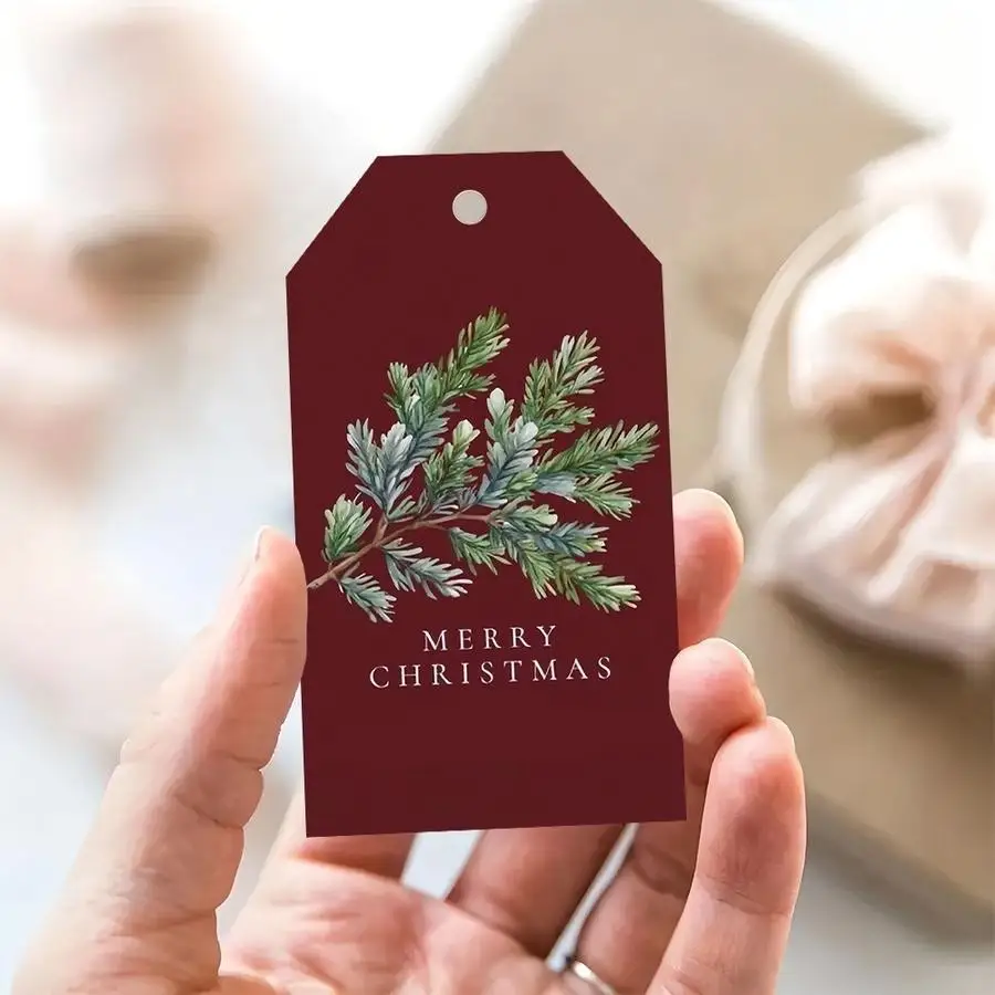 1/5/10/20/50/100pcs Christmas Gift Tags - Red and Green Holiday Tags with Jute Twine, Elegantly Printed 