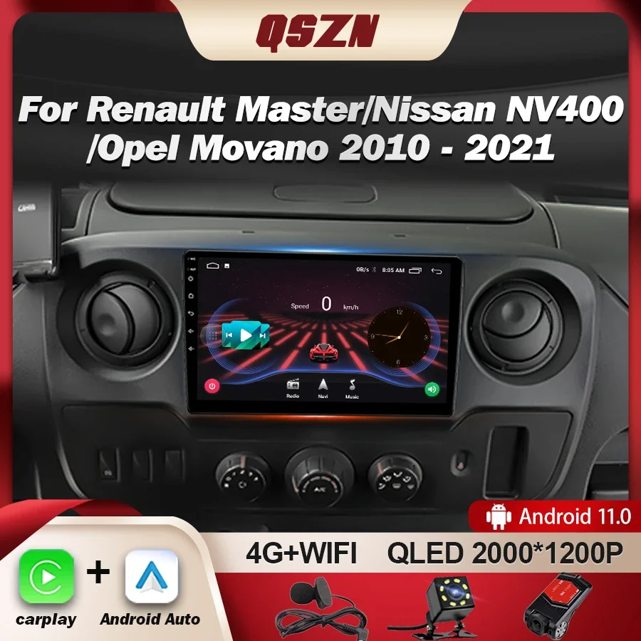 QSZN For Renault Master Nissan NV400 Opel Movano 2010-2021 Navigation GPS Carplay Android 13 Car Multimedia Radio Video Player