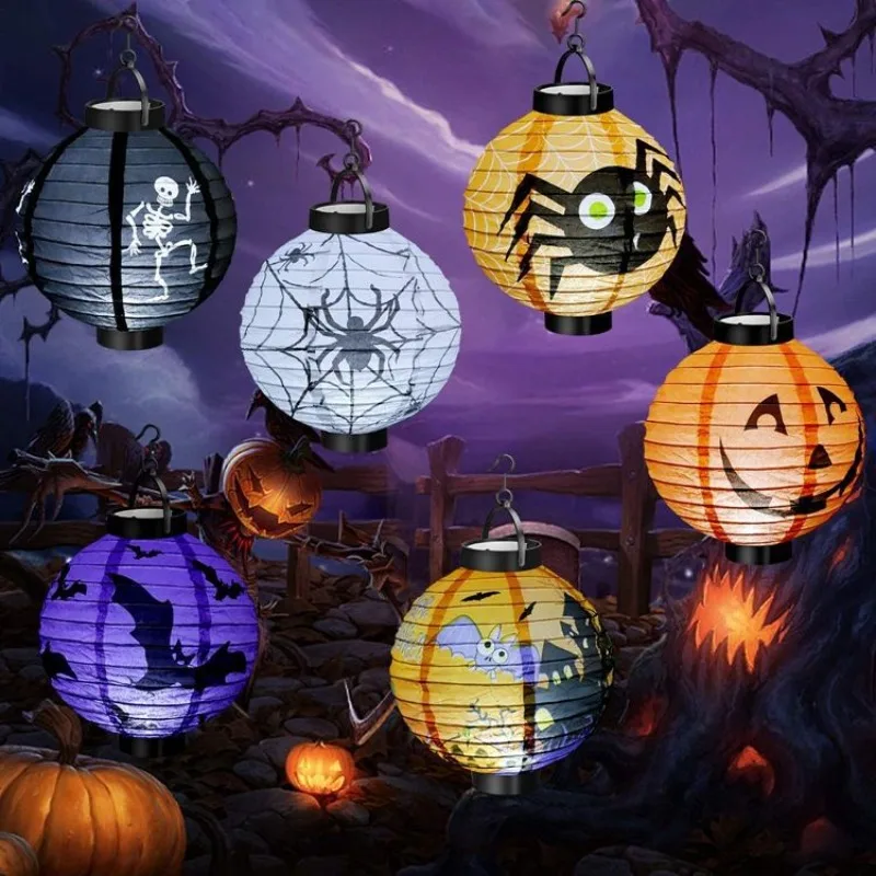 10pcs  Paper Witch Spider Web Ghost Pumpkin Lantern Party Bar  Home  Batteries Not Included   Wedding Festival