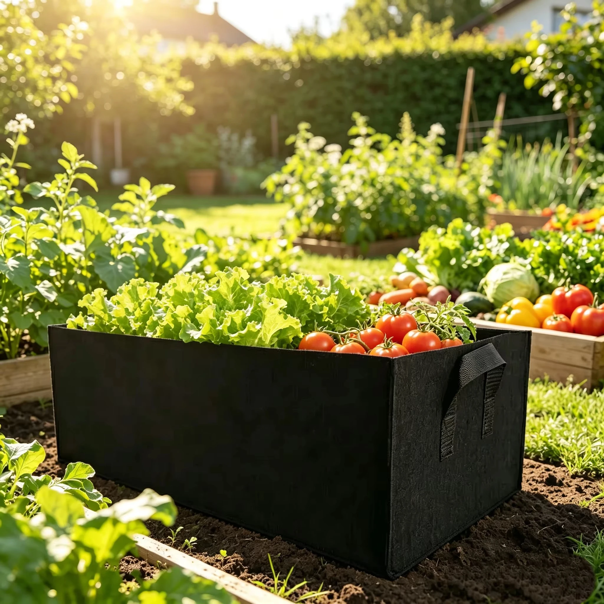 Square Felt Plant Grow Bag Non-Woven Vegetable Planter Breathable Fabric Pot Container for Home Garden Balcony Planting