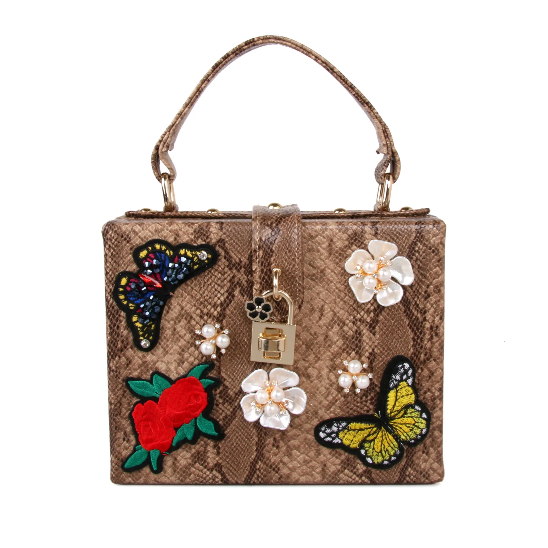 

19.5x15CM Snake Print Diamond Metal Flower Women Flap Box Butterfly Embroidered Shoulder Bag Messenger Bags A7848