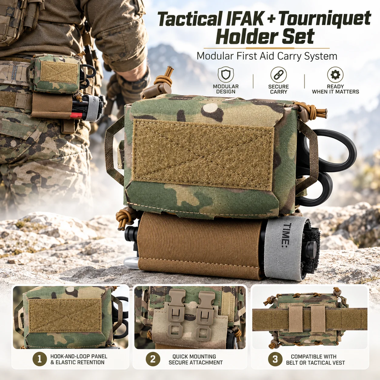 Tactical IFAK Pouch with Tourniquet Holder Combo Set Modular First Aid Bag 3 Mounting Options for Emergency Medical Outdoor Gear