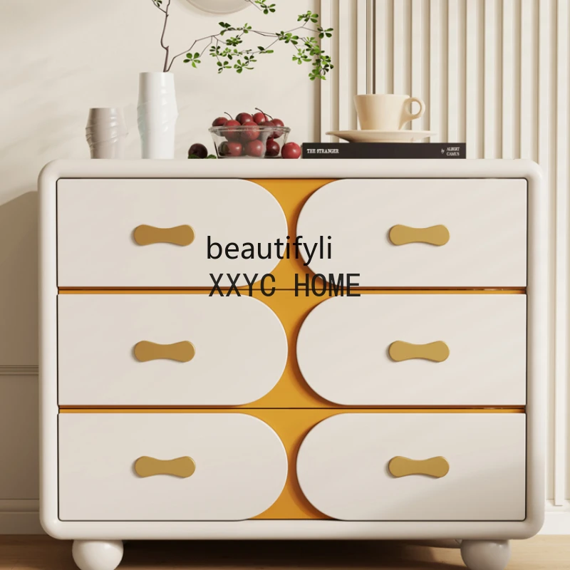 

Modern Minimalist Solid Wood Chest of Drawers Storage Cabinet Cream Style Bedroom Six-Drawer Multi-Functional Storage Partition