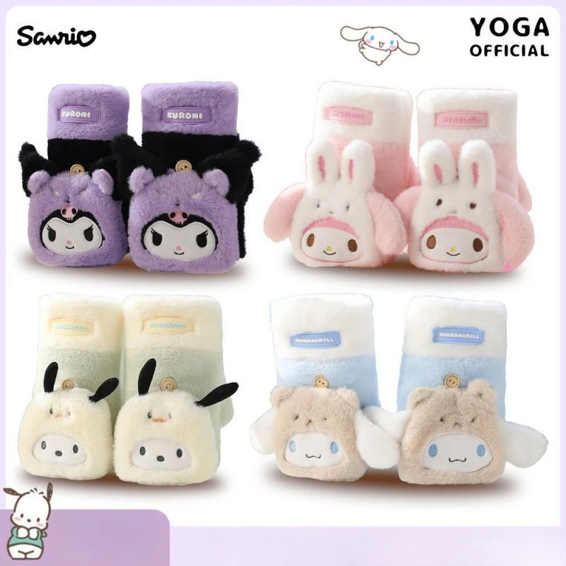 Miniso Sanrio autentico inverno caldo e freddo Melody simpatici guanti in peluche spessi con mezze dita per donna in inverno