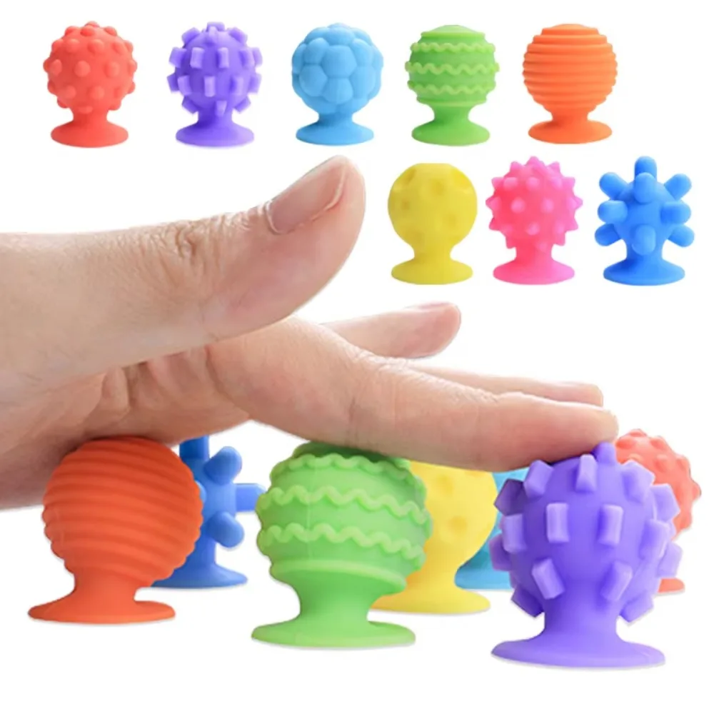 Textured Soft Worry Stone Fidget Toy Silicone Relaxing Children Sensory Stone Creative No Noise Silicone Suction Cup Toy