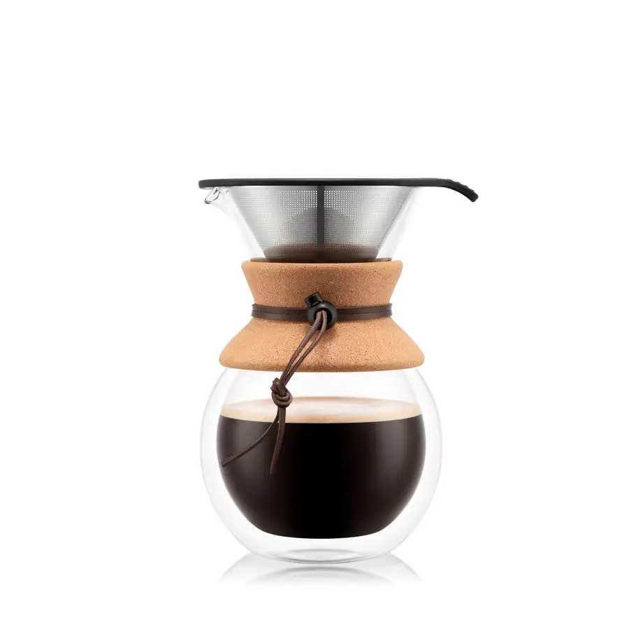 

Кофеварка для заваривания методом пуровер, 34 унции, из высокотемпературного боросиликатного стекла с многоразовым фильтром из нержавеющей стали и двойными стенками с пробковой ручкой, производство [страна производства]