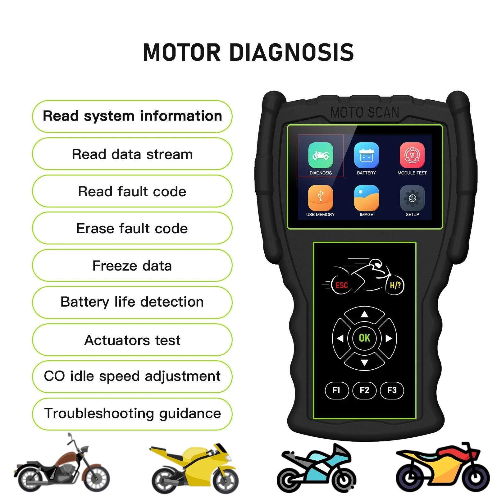 Professional Motorcycle Diagnostic Tool for Kawasaki Yamaha Suzuki Honda KTM Motorbike Motor OBD2 ECU Battery Diagnostic Scanner