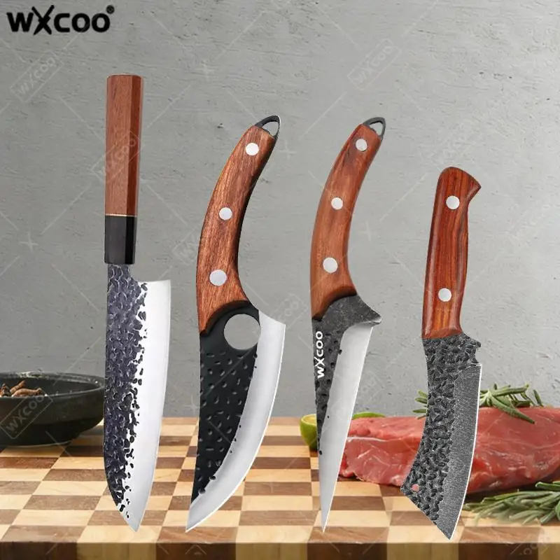 WXCOO Multifunktionales Handgeschmiedetes Küchenmesser Langlebiges Metzgermesser Fleischbeil BBQ-Schneidemesser für Rind und Lamm Scharf mit Scheide