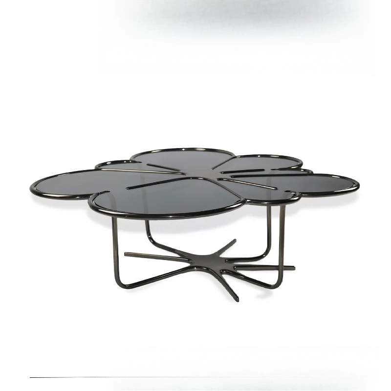 

Tempered glass tea light luxury high-end living room home modern creative special-shaped stainless steel petal coffee table