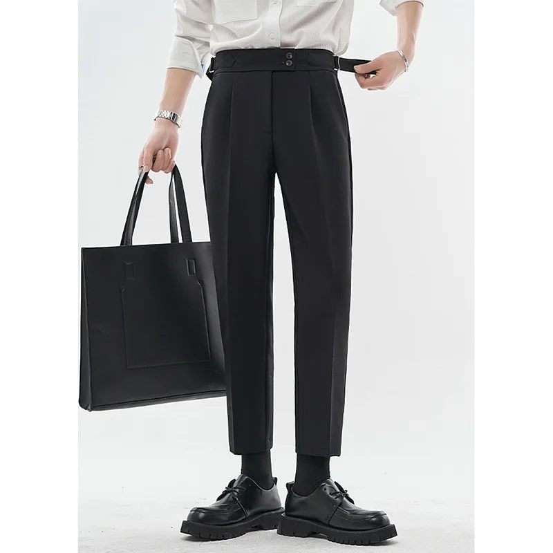 

Мужские повседневные брюки на осень-зиму: свободные, прямые, в итальянском стиле, с высокой талией, на пуговицах, молодежные, трендовые, зауженного кроя