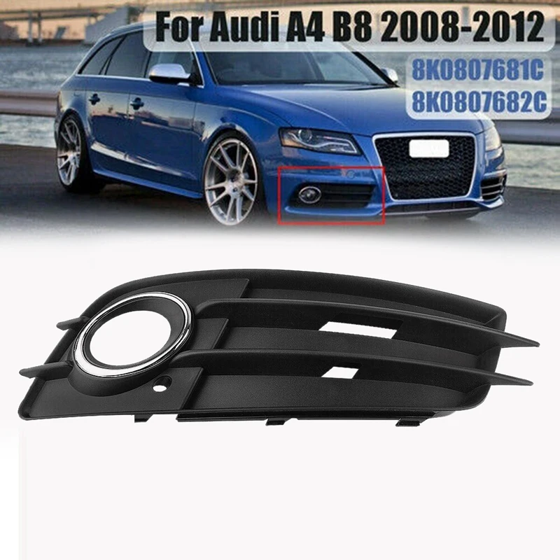 Right Side Matte Black Fog Light Grill Chrome Ring S-Line Bumper For- A4 B8 S-LINE S4 2008-2012 8K0807682C