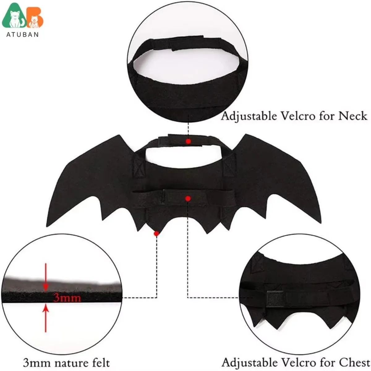 Pet Cat Bat Wings for Halloween Party Decoration,Puppy Collar Leads Cosplay Bat Costume,Cute Puppy Cat Dress Up Accessories