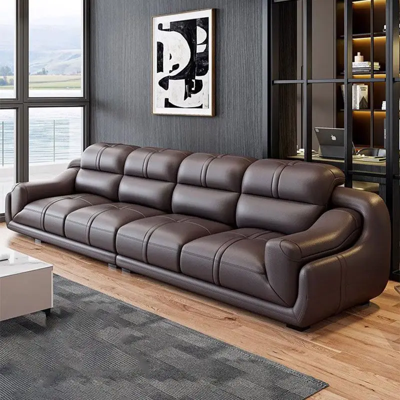 Leather sofa classic combination sofa living room size apartment Nordic left and right concubine leather sofa