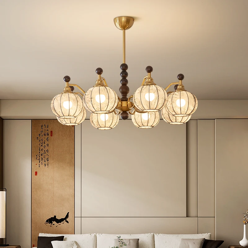 Chinese Traditional Classical Fabric Chandeliers LED E27 Zen Art Wooden Ceiling Pendant Light Living Room Restaurant Bedroom Bar