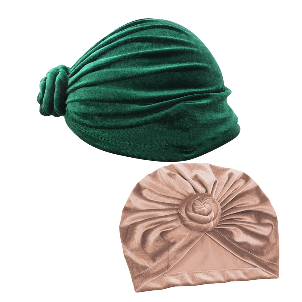 

2pcs Turban Velvet Headscarf Lightweight Sleep Shower Women African Bling Hat Headpiece Silk Bonnet For Men Bohemian Style