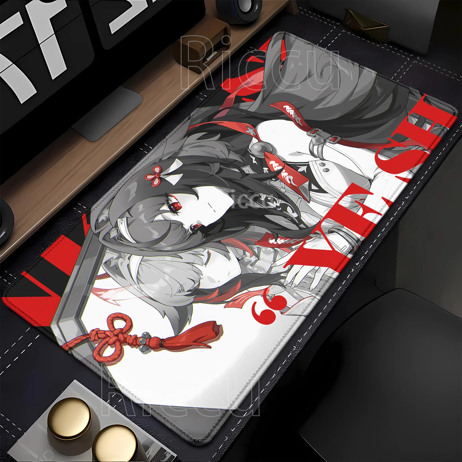 

black and white Zenless Zone Zero ZZZ Mousepad Ye Shunguang Ellen Joe Hoshimi Miyabi Large Keyboard HD print overlock Desk Mat