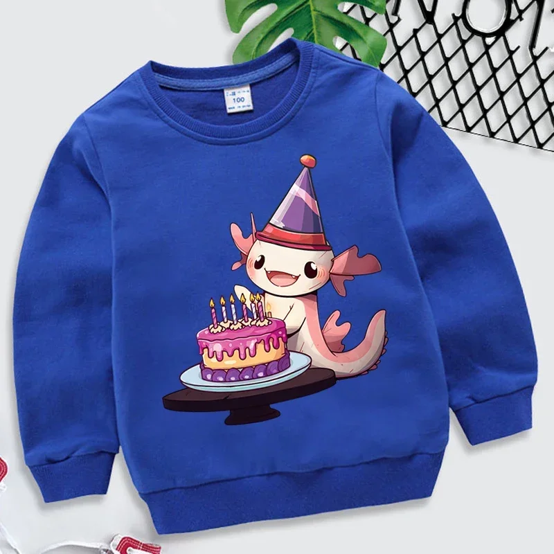 Axolotl Birthday Autumn Winter Children\'s Sweatshirts Kawaii Animal Baby Boys Hoodies Cute Axolotl Kids Clothes Girls Pullover