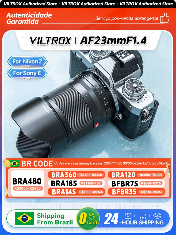 【 Do Brasil 】 Viltrox AF 23mm F1.4 APS-C Auto Focus Camera Lens for sony E A6400 ZVE10 ZVE 10 A6600 A6000 Nikon Z Z6 Z30 23 1.4