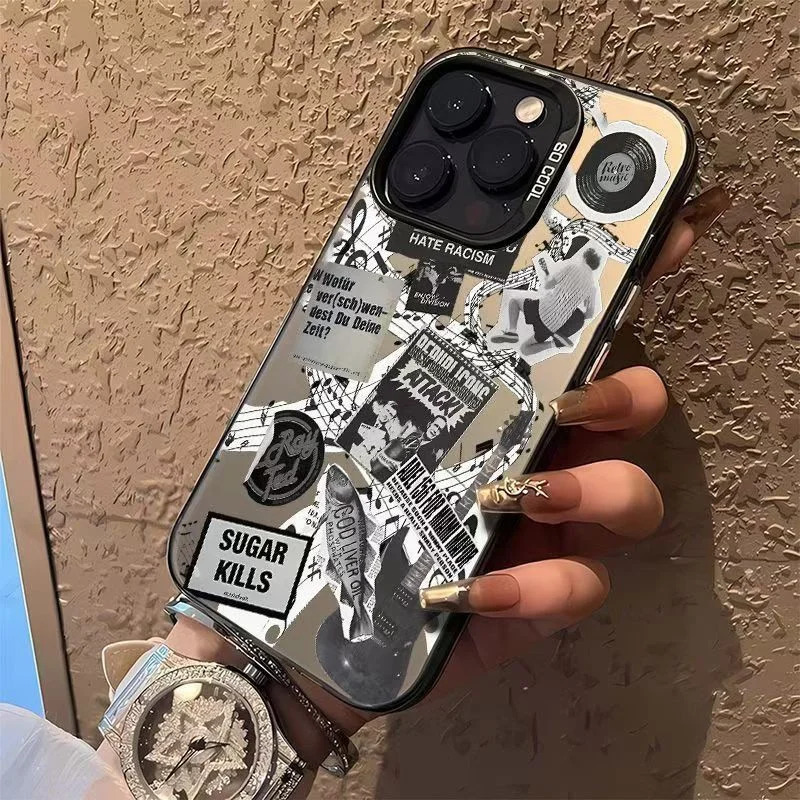 Чехол для телефона IMD с гальваническим покрытием для гитары Newspaper, серебристый чехол для Iphone 16 Pro 15, 14, 13, 12, 11 XS Pro Max Plus XR XS 7 8 Plus