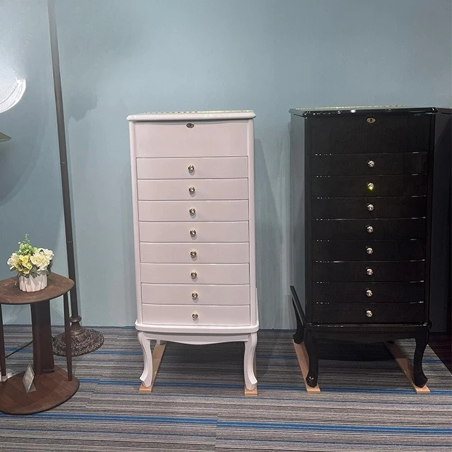 خشب صلب فاخر خفيف، خزانة مجوهرات مع مرآة، أرضية ممتازة مع قفل، خزانة تخزين المجوهرات