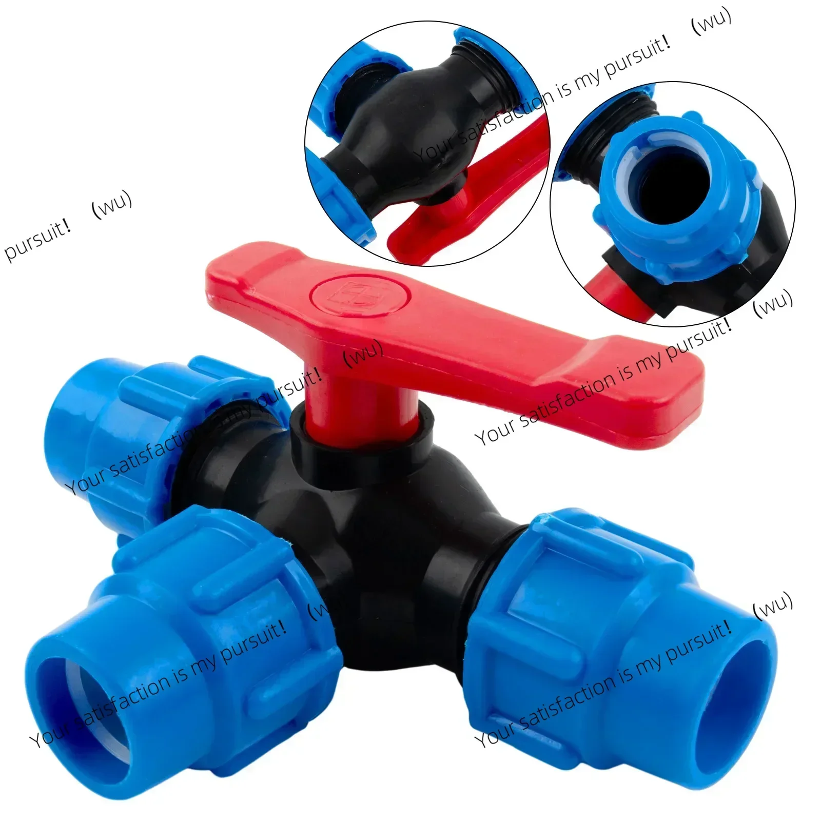 PE Tube 3-Way Ball Valve 20/25/32/40/50mm Plastic valve with quick connection