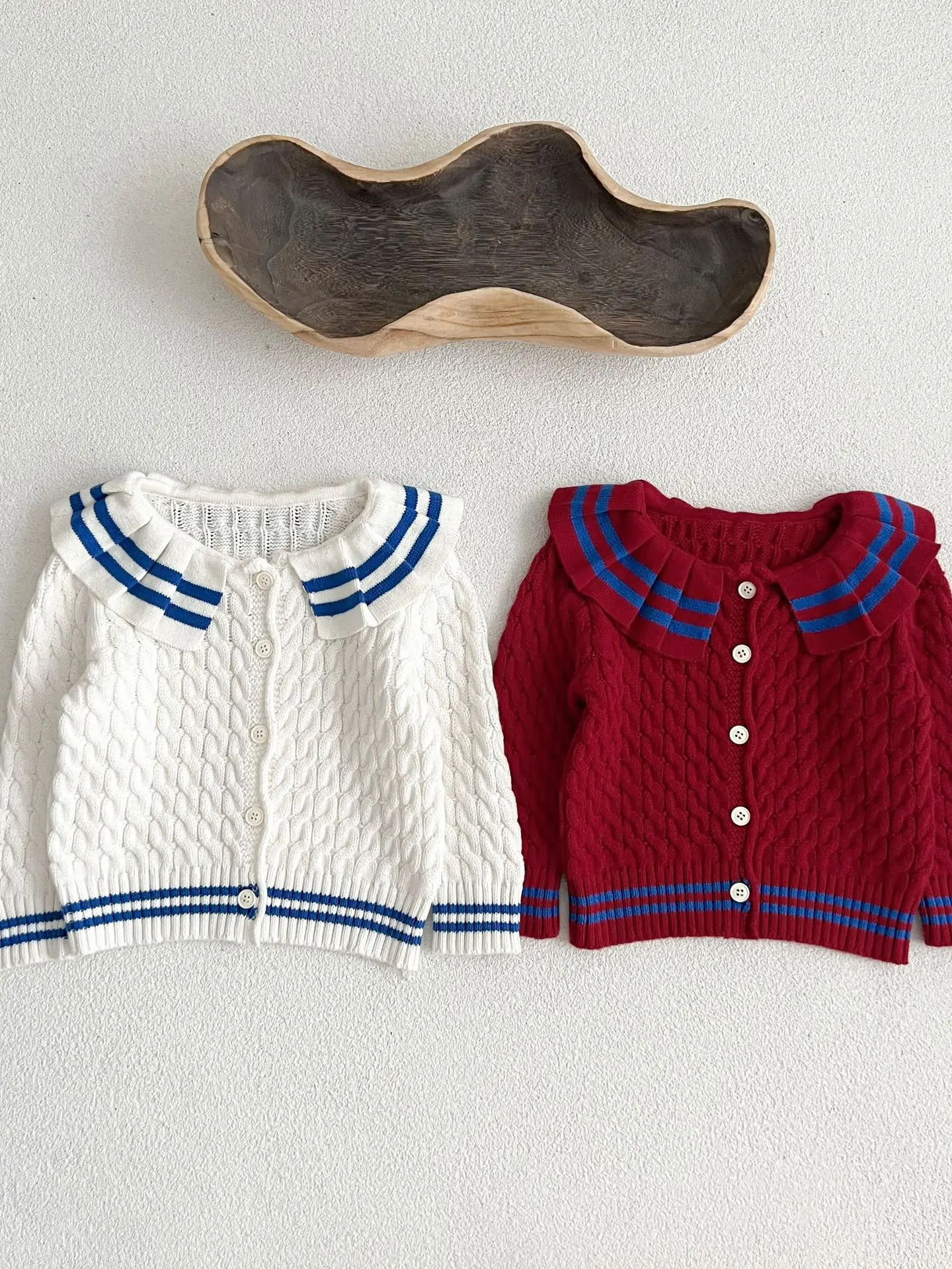 2026 Autumn New Baby Girl Knitted Cardigan Cotton Infant Toddler Striped Lapel Preppy Style Coat Girls Casual Sweater