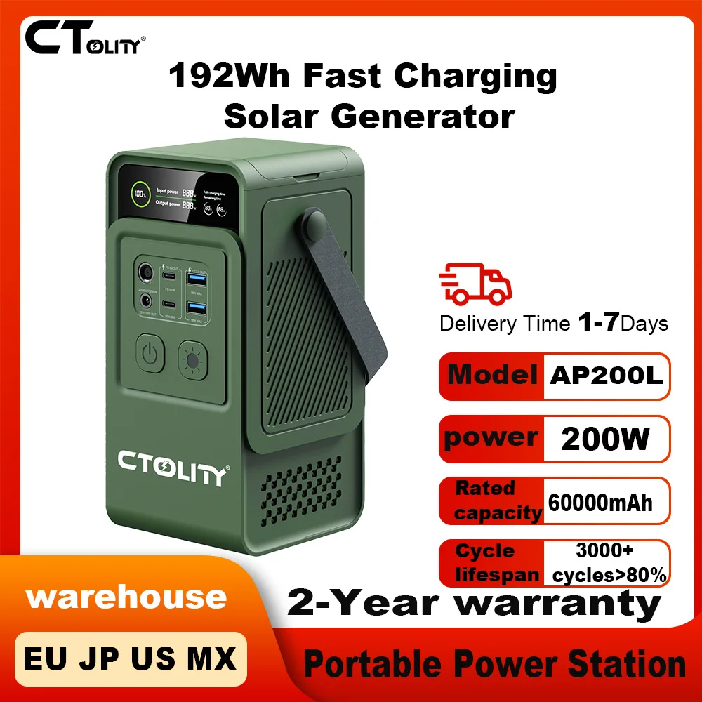 

CTOLITY AP200L 60000mAh Solar Generator 200W Portable Power Bank LiFePO4 For Outdoor Camping and Home Emergency Use Fishing RV